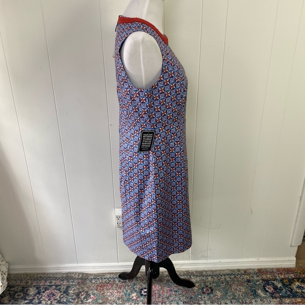Nicoblu Coralie Sheath Dress Beaded Neckline Size 10 Shell Print Blue New $298 — image 5 of 8